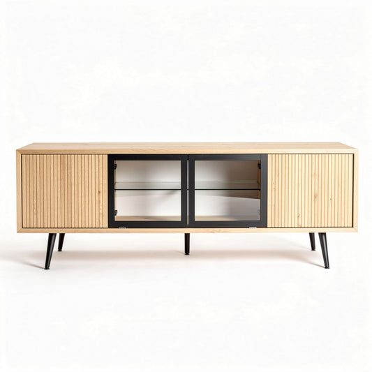 Stolik RTV z drewna sosnowego do salonu z szafkami - 150 x 40 x 50cm